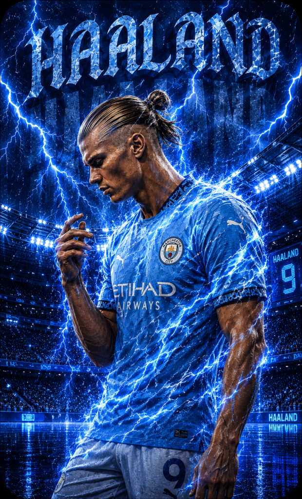 Erling Haaland 4K Wallpaper ⚡ Manchester City Edition | Epic Blue Lightning Football Art